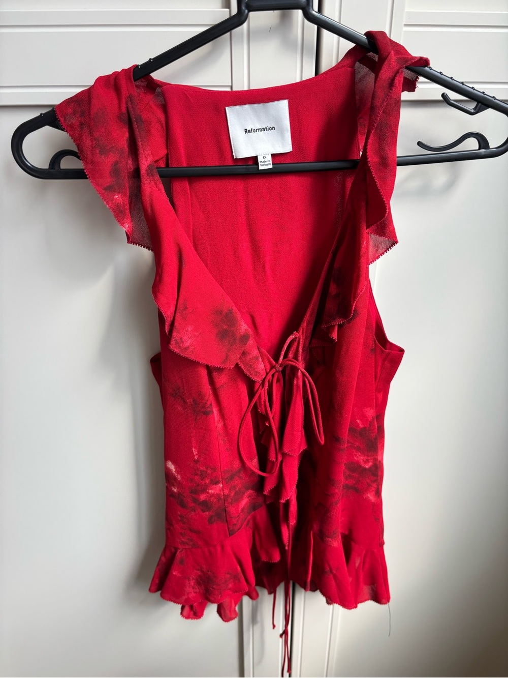 Reformation Red Floral-Print Ruffle Tie-Front Camisole